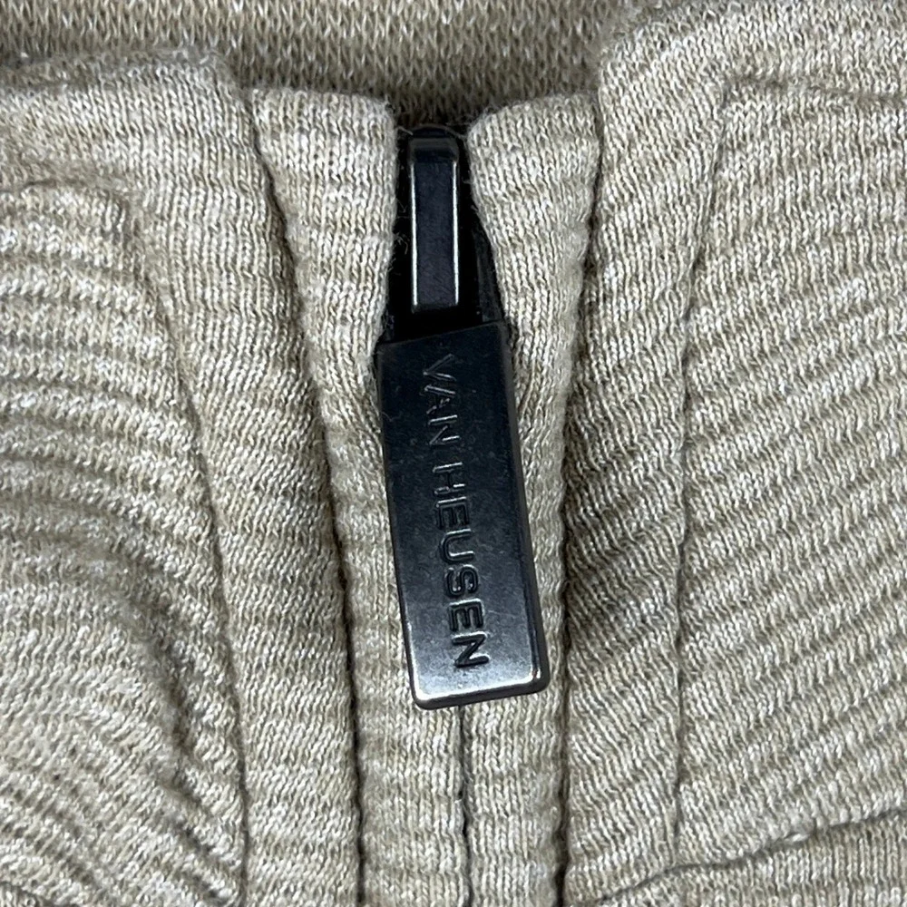Van Heusen‎ Flex Mens Quarter Zip Pullover Sweater Tan Stripe Size M Vintage Rib